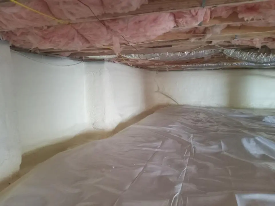 Crawl space encapsulation with closed-cell spray foam for Commercial Roof Restoration in Hermitage